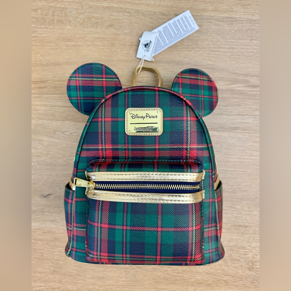 Disney Parks 2025 LOUNGEFLY Holiday Christmas Plaid Mickey Mini Backpack